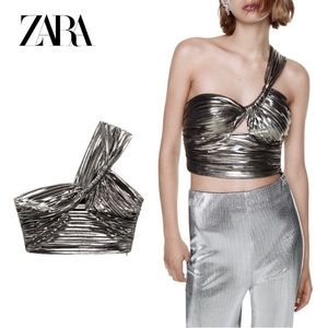 Zara Becca Silver Asymmetrical Crop Top